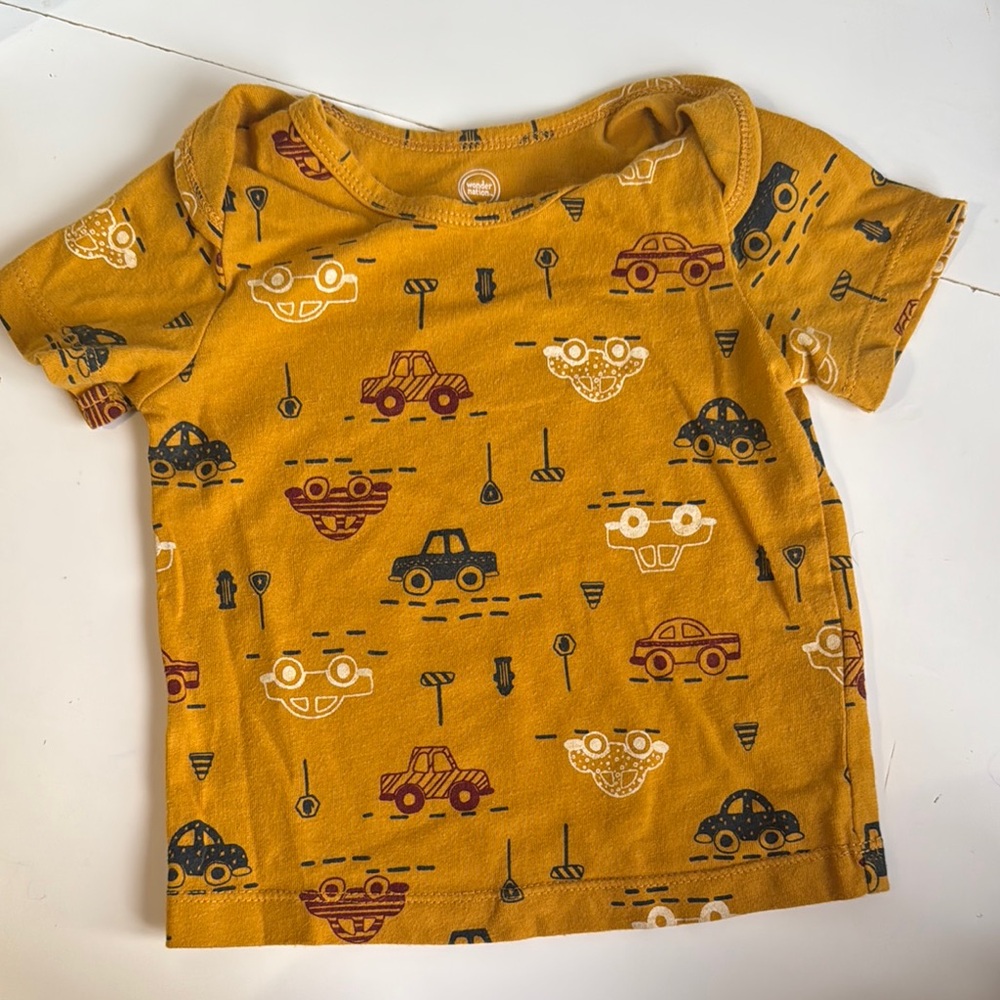Yellow Graphic Tee with Car Print